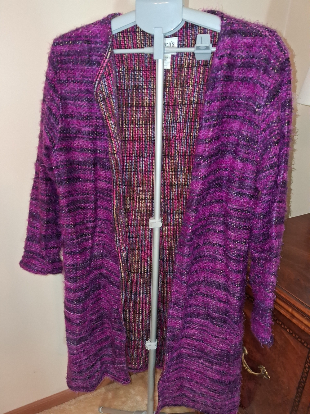 Chico's Open-Front Fuzzy Cardigan - Magenta